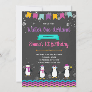 Cute penguin girl party invitation