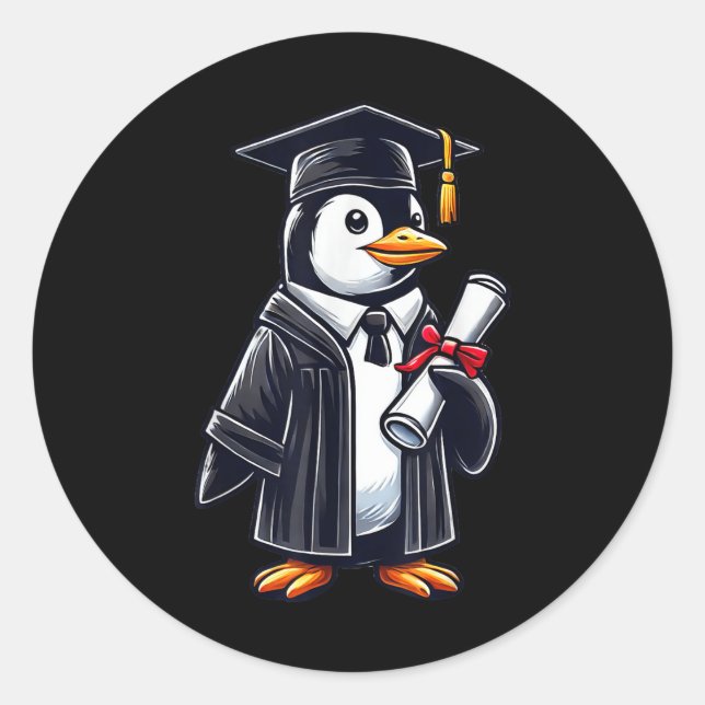 Cute Penguin Graduation  Classic Round Sticker (Front)