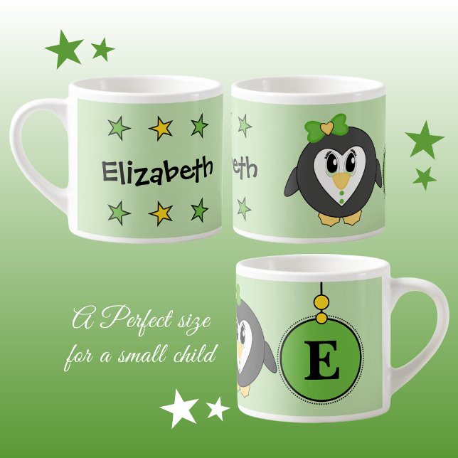 Cute penguin green yellow with stars child's espresso cup (Creator Uploaded)