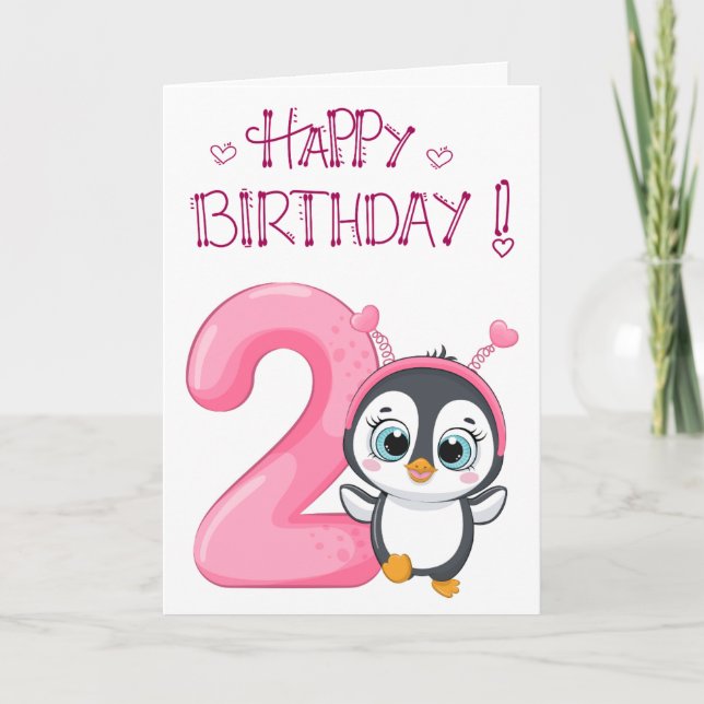 Cute Penguin Happy 2nd Birthday Card (Front)