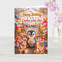Cute Penguin Happy Birthday Card for Kids