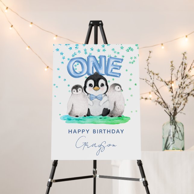 Cute Penguin Happy Birthday Foam Board (In Situ (Stand))