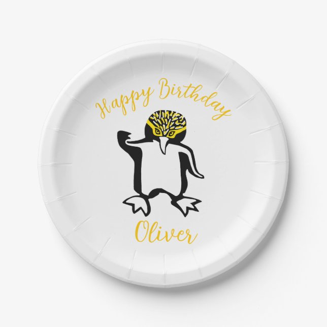 Cute PENGUIN - Happy Birthday -Wildlife Paper Plates (Front)