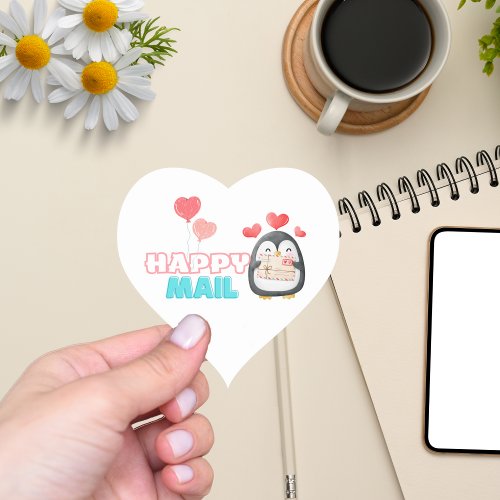 Cute Penguin Happy Mail Heart Sticker 