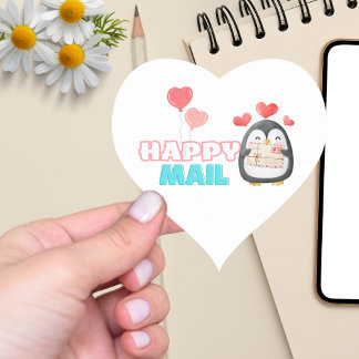 Cute Penguin Happy Mail Heart Sticker