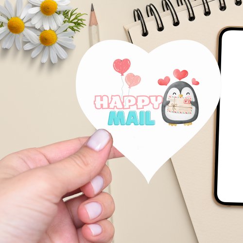 Cute Penguin Happy Mail Heart Sticker 