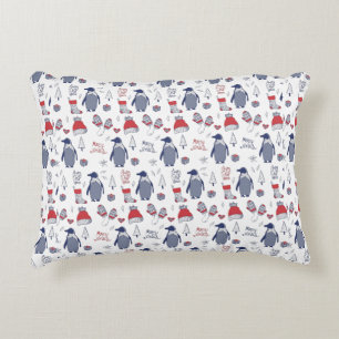 Cute Penguin Hat Gloves Pattern Christmas Accent Pillow
