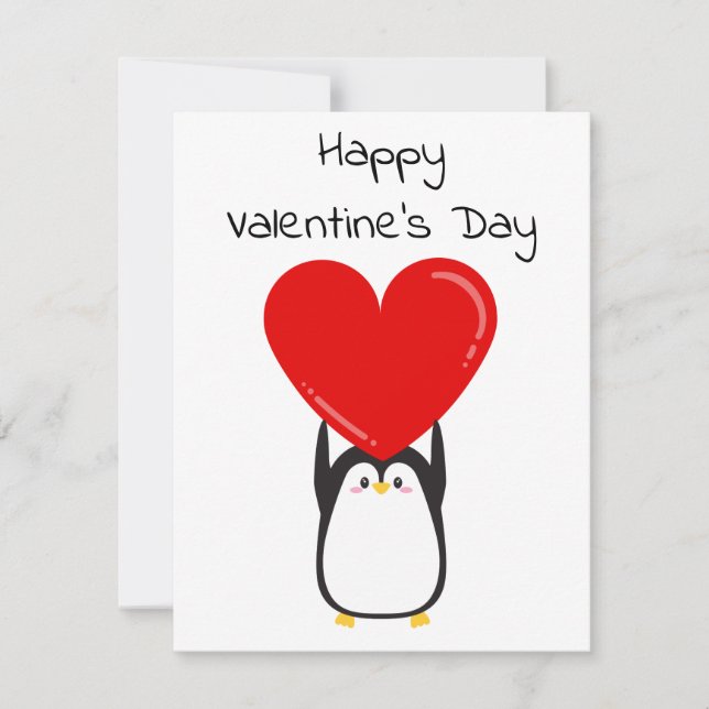 Cute penguin holding a big red heart - card (Front)