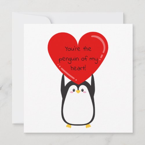 Cute penguin holding a big red heart _ square card