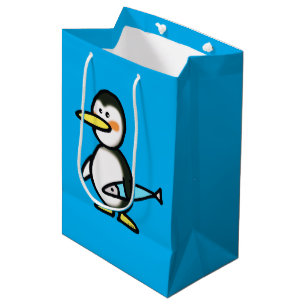 Cute Penguin Holding a Blue Fish Medium Gift Bag