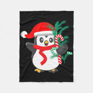 Cute Penguin Holding A Candy Cane Christmas Animal Fleece Blanket