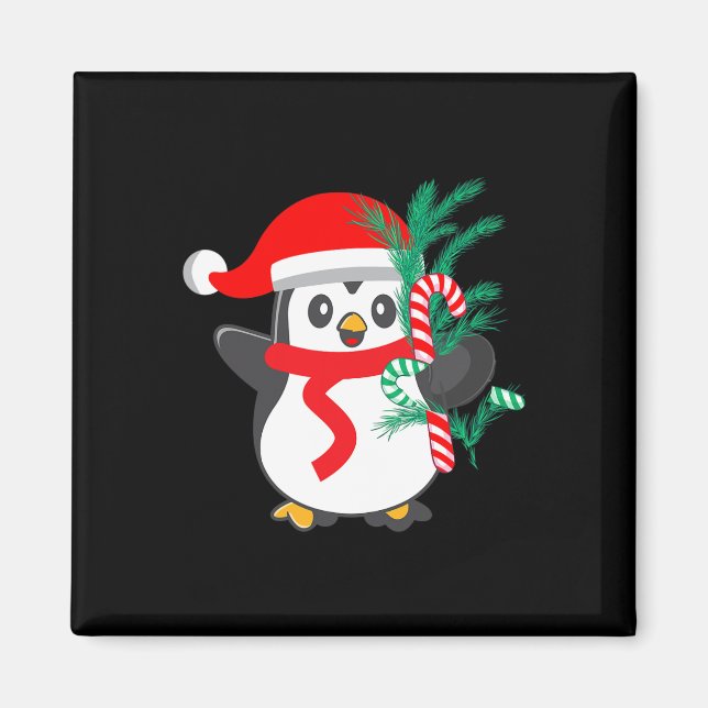 Cute Penguin Holding A Candy Cane Christmas Animal Magnet (Front)