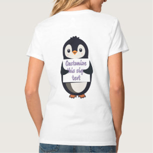 Cute penguin holding a sign for personalized text T-Shirt