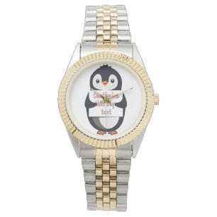 Cute penguin holding a sign for personalized text watch