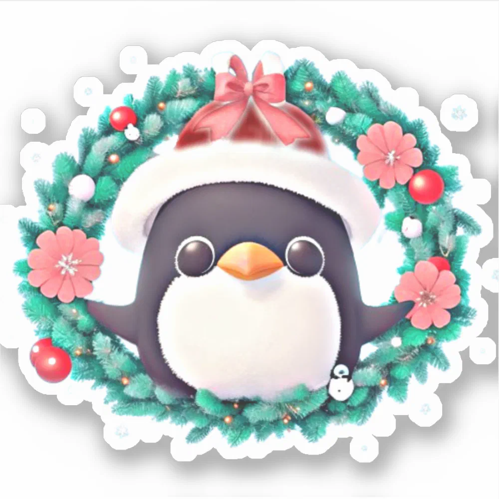 Cute penguin holding a wreath... sticker