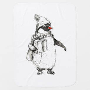 Cute Penguin Holding Gift Baby Blanket