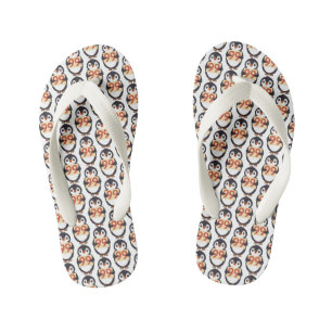 Cute penguin holding sign with the number 99 on it kid's flip flops