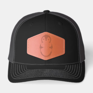 Cute penguin holding sign with the number 99 on it leather patch hat