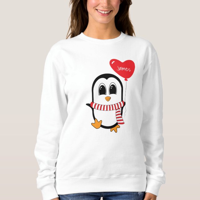 Cute Penguin Holds Heart Shape Balloon Sweatshirt (Front)