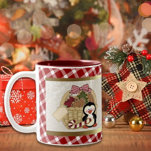 Cute Penguin Holiday Basket Two_Tone Coffee Mug