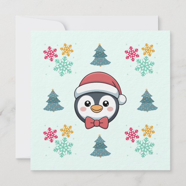 Cute Penguin Holiday Card – Winter Cheer in Blue (Front)