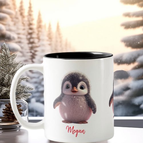 Cute Penguin Holiday Christmas Personalized Two_Tone Coffee Mug