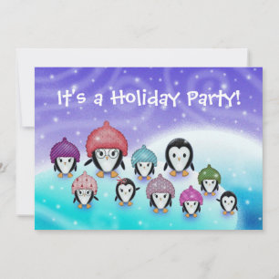 Cute Penguin Holiday Party Invitations