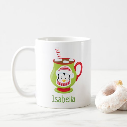 Cute Penguin Hot Cocoa Personalized Christmas Mug