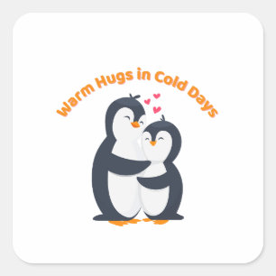 Cute Penguin Hug – Winter Love Square Sticker
