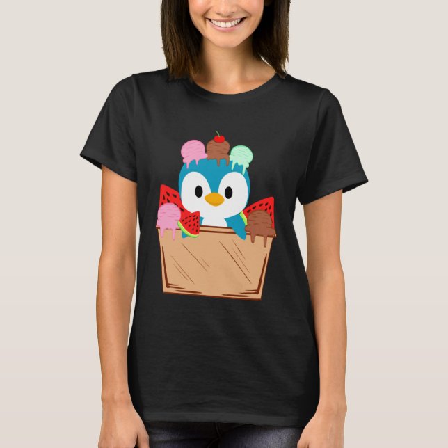 Cute Penguin Ice Cream Love Zookeeper Animal Pengu T-Shirt (Front)