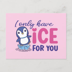Cute Penguin Ice For You Pun Funny Valentine's Day Postcard