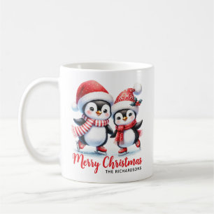 Cute Penguin Ice Skaters Personalized Christmas Coffee Mug