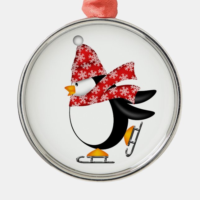 Cute Penguin Ice Skates Ornament (Front)