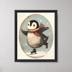Cute Penguin Ice Skating Nursery Art Canvas Prints