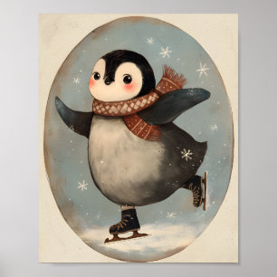 Cute Penguin Ice Skating   Nursery wall Art