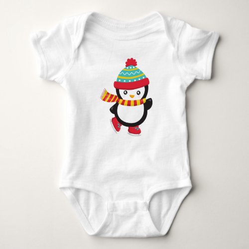 Cute Penguin Ice Skating Penguin Hat Scarf Baby Bodysuit