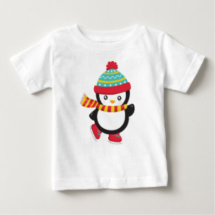 Cute Penguin, Ice Skating Penguin, Hat, Scarf Baby T-Shirt