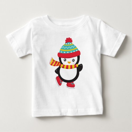 Cute Penguin Ice Skating Penguin Hat Scarf Baby T_Shirt
