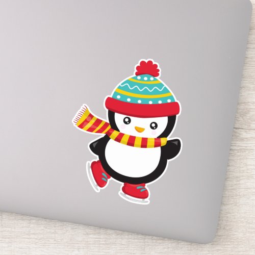 Cute Penguin Ice Skating Penguin Hat Scarf Sticker