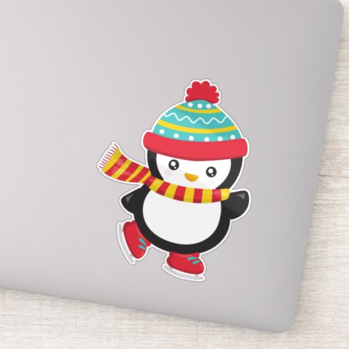 Cute Penguin Ice Skating Penguin Hat Scarf Sticker