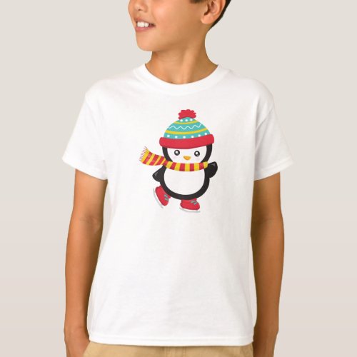 Cute Penguin Ice Skating Penguin Hat Scarf T_Shirt