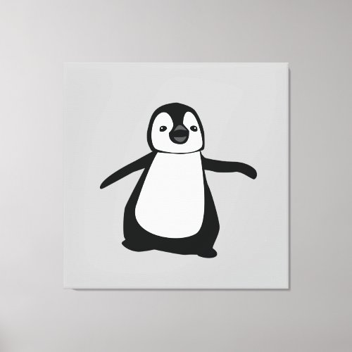 Cute Penguin Illustration Black and White Canvas Print