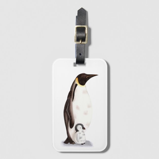 Cute Penguin Illustration Luggage Tag (Front Vertical)