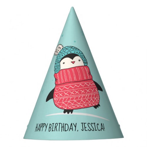 Cute Penguin in a Sweater Personalized Birthday Party Hat