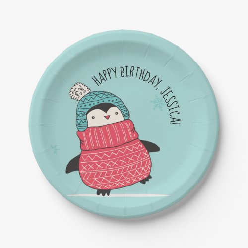 Cute Penguin in a Sweater Personalized Paper Plates