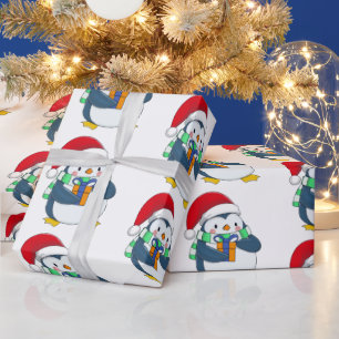 Cute Penguin in Christmas Hat Wrapping Paper 
