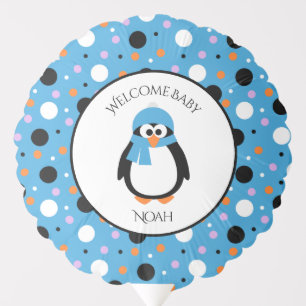Cute Penguin in Hat and Scarf Polkadot Background Balloon