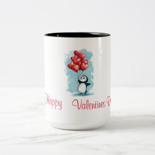 cute penguin in love for valentine's day with hear Two-Tone coffee mug