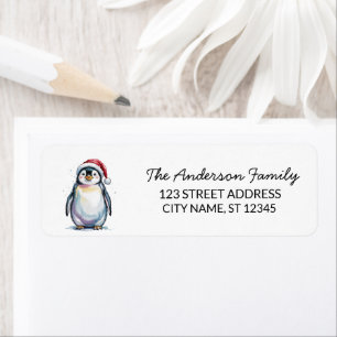 Cute Penguin in Santa Hat Christmas Return Address Label