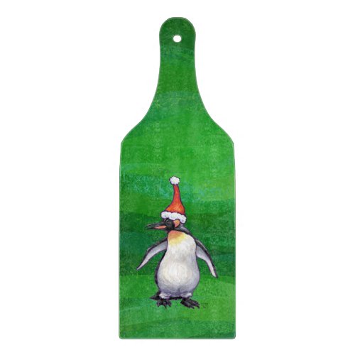 Cute Penguin in Santa Hat on Green Cutting Board